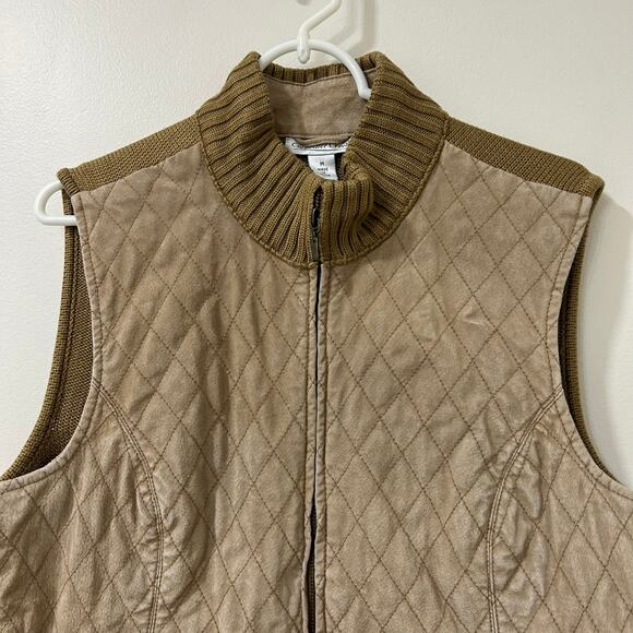 Coldwater Creek Vtg Womens Sz Medium Tan Suede Leather Front Knit Vest Western - Picture 2 of 5